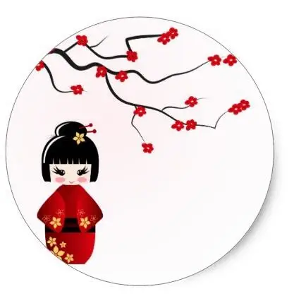 

1.5inch Kokeshi doll under sakura branch classic round sticker