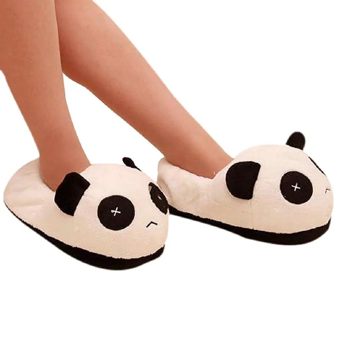 

HEBA Black and white panda eyes crying face cotton slippers Men's Panda Plush Winter Non-slip Warm House Indoor Slippers