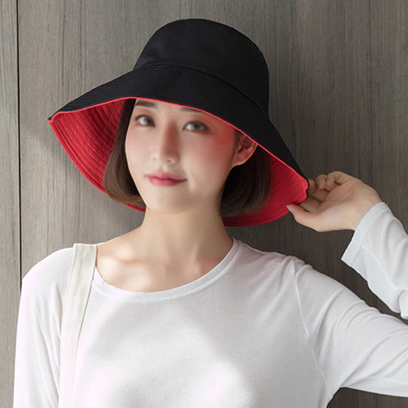 

Women Wide Brim Sunscreen All-match Personality Solid Color Casual Travel Bucket Hat Summer Beach Cap