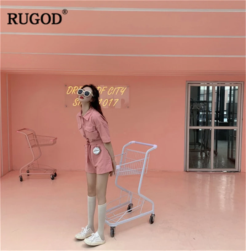 Женский однотонный комбинезон RUGOD на пуговицах с отложным воротником