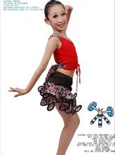 Free shipping rumba latin dance hot red brown 2 colors top+dress tango samba 95-155cm professional girl child fashion costume