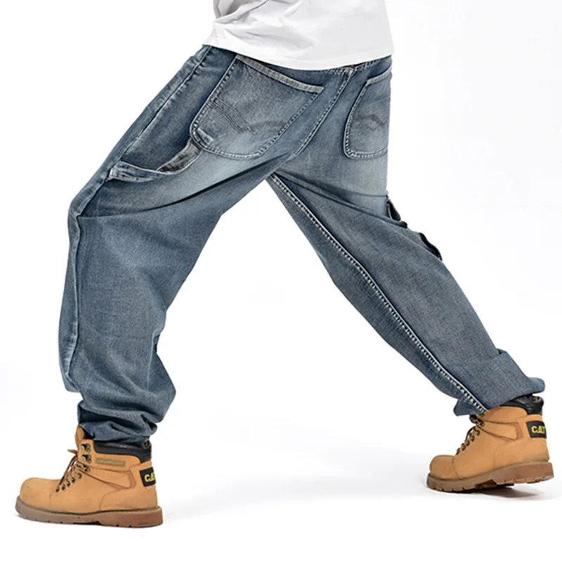 Мужские мешковатые джинсы CHOLYL в стиле хип-хоп, синие джинсы-карго с несколькими карманами, мужские свободные джинсовые штаны для скейтборда, большие размеры 30-46