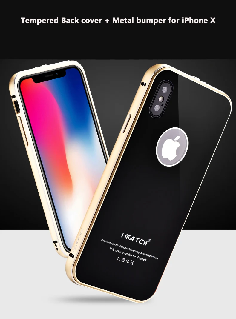 iMatch Aviation Aluminum Alloy Metal Bumper Tempered Glass Back Cover Case for Apple iPhone X