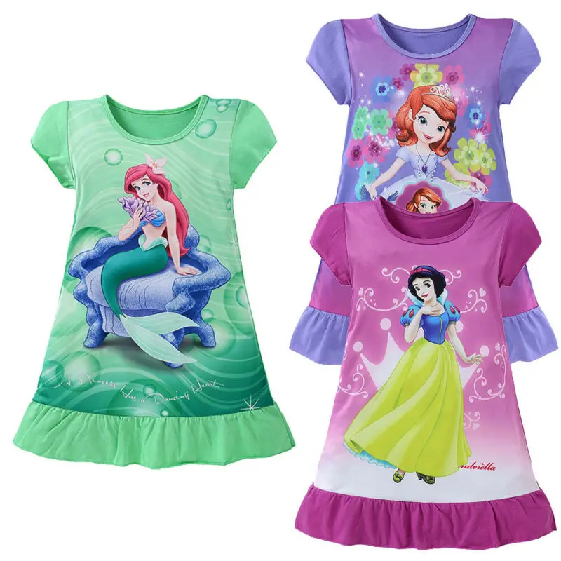 

Lovely Casual Kids Girls Dress Children Cartoon Character Snow White Sofia Princess Dresses 2019 New Short Sleeve Sundress