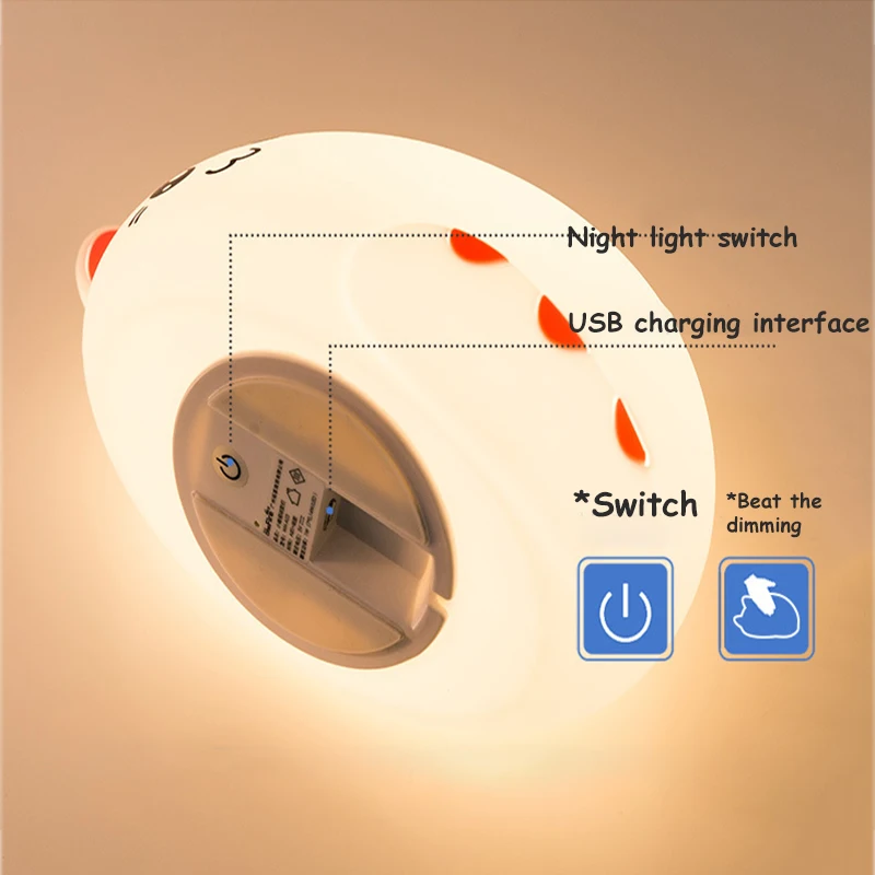 Силиконовый светодиодный ночник с usb-зарядкой в виде милого кота и животного, ночной Светильник для детской спальни, дыхательный Ночной светильник 7 цветов, подарок на день рождения для детей