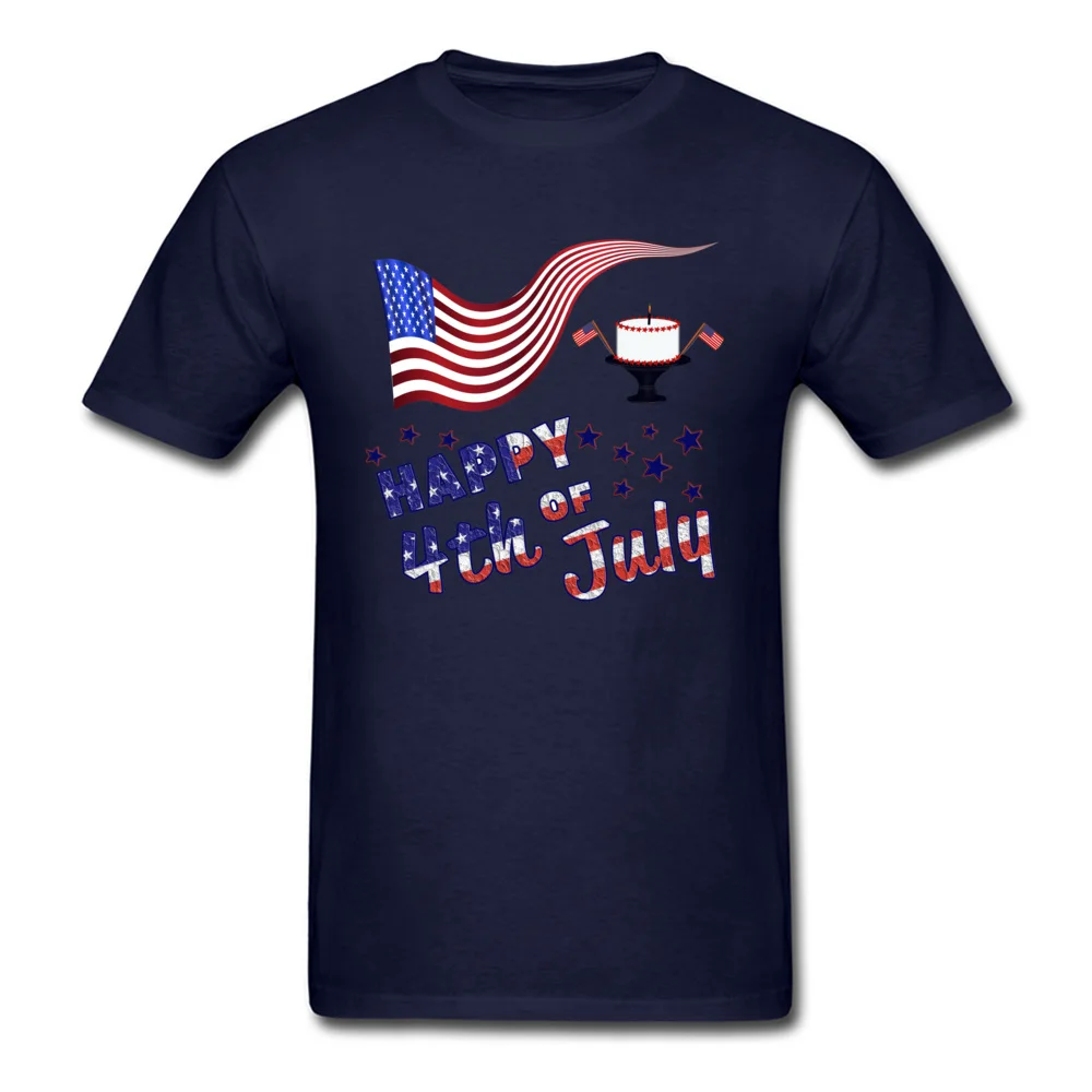 Casual Short Sleeve Tops Shirt VALENTINE DAY O Neck 100% Cotton Young T Shirt Normal Casual Tee-Shirts Graphic Happy 4th of July Flag Cake Independence Day navy