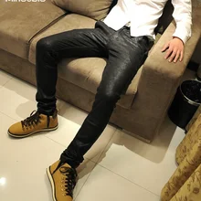 MIXCUBIC, весна-осень, мужские кожаные брюки с покрытием, облегающие, искусственная кожа, обтягивающие спортивные штаны, Яркие Кожаные джинсы, черные, размер 28-34