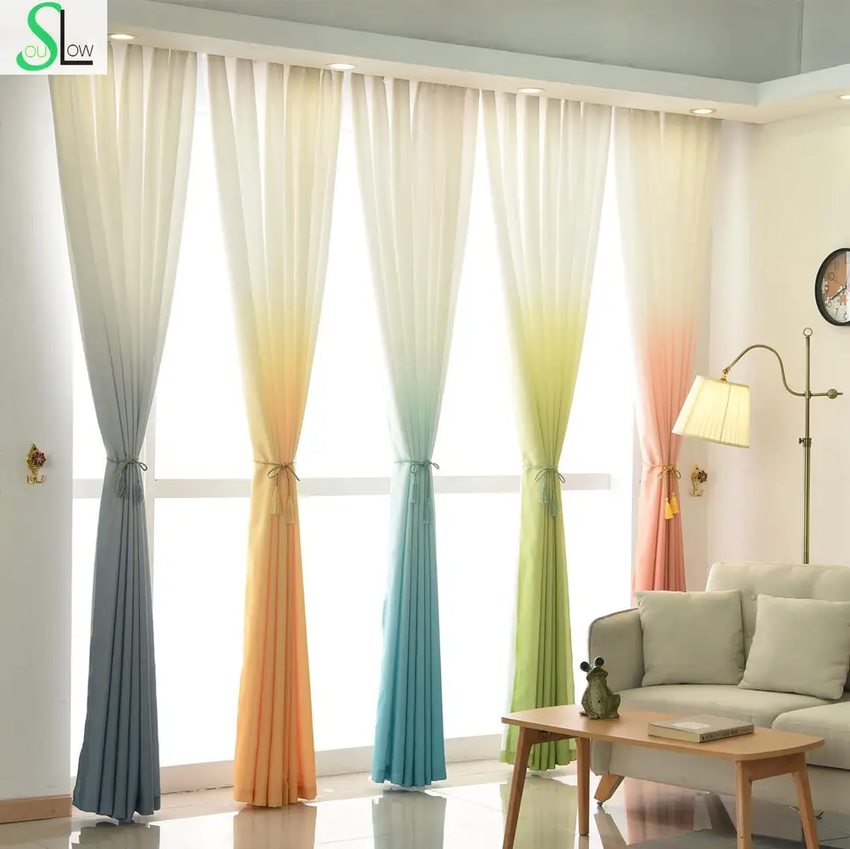 High Grade 5 Gradient Color Yellow Blue Gray Pink Green Curtain