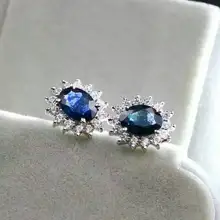 Природный сапфир серьги 925 серебро натуральный синий драгоценный камень серьги для женщин классические элегантные круглые серьги для annivesary