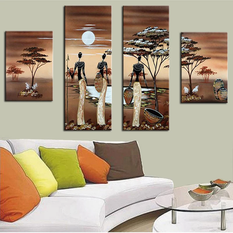 4pcs-Abstract-African-Landscape-Oil-Painting-Handpainted-African-Women-Wall-Pictures-for-Living-room-Canvas-Art (1)