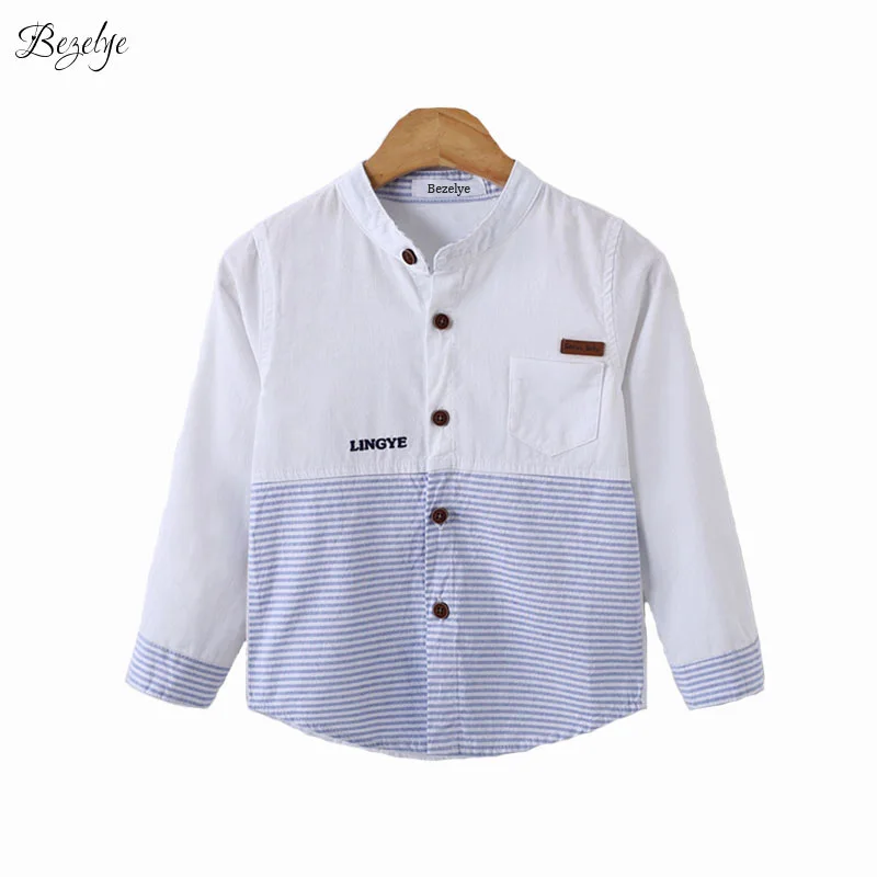 Children White Shirts Boys Long Sleeve Shirt Cotton Striped Casual