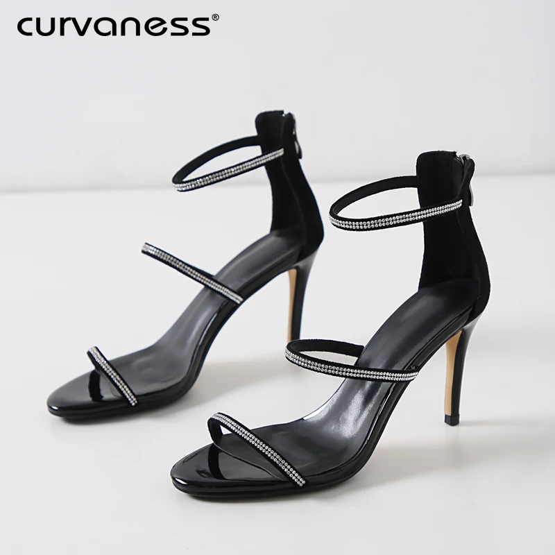 

Curvaness Bling Bling Flash Ladies Sandals Sexy Open Toe Hollow Gladiator Sandals 2019 Summer Thin Section High Heels Fashion