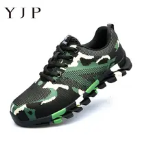 YJP/; рабочие ботинки; строительные мужские уличные ботинки размера плюс со стальным носком; мужские камуфляжные ботинки с защитой от проколов; дышащая обувь