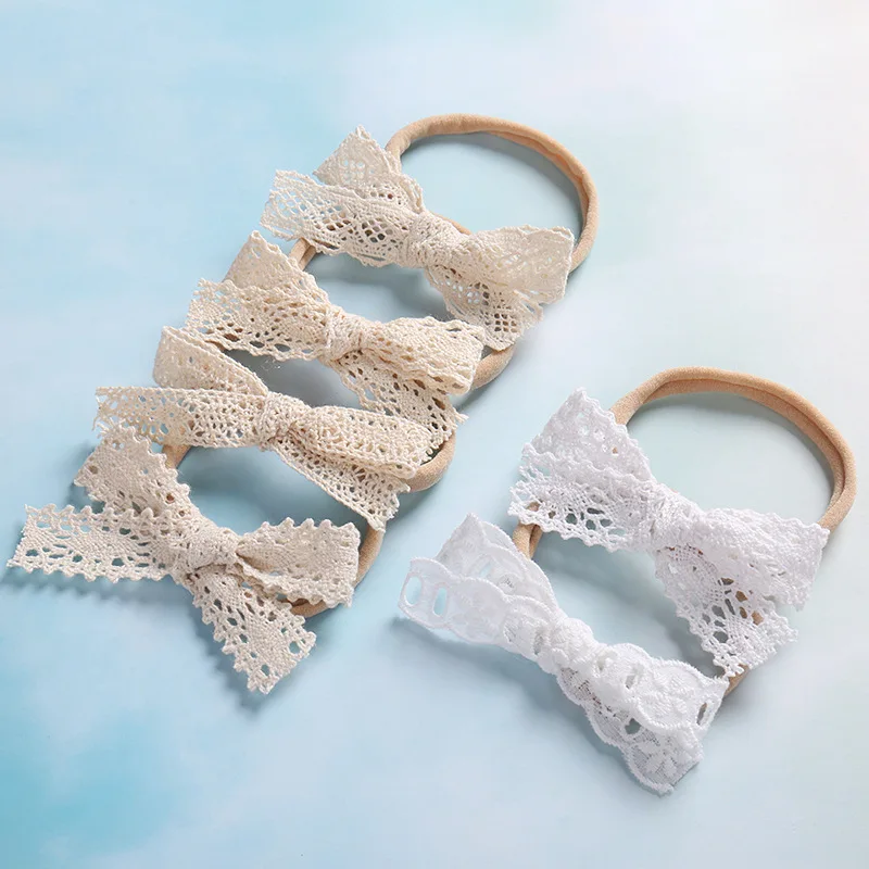 

Girls Lace Bow Headband Hollow Lace Headbands Baby Nylon Headwrap Top Bow Knot Turban Children Hair Accessories Kids Hair Ties