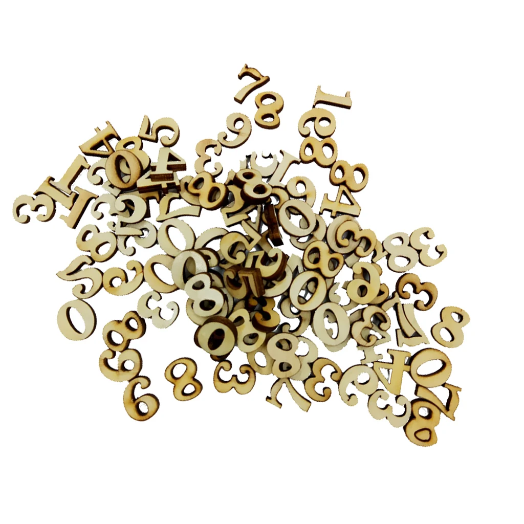 200 Pieces Unfinished Wooden Pieces Arabic Numbers Embellishment for DIY Kids Toys Crafts