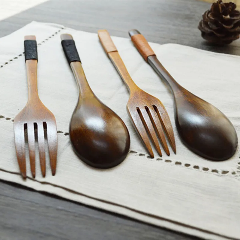 Japanese style Creative Adult Long Handled Wooden Oval Tableware