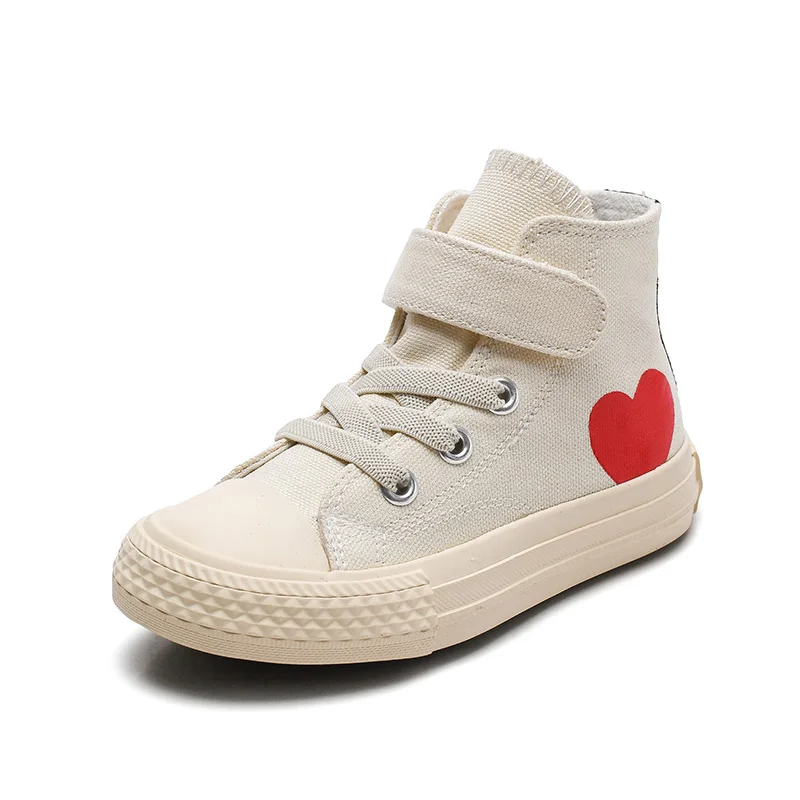 Г. Весенне-осенняя парусиновая обувь для маленьких девочек детские кроссовки для девочек и мальчиков, белые, красные, с сердечками, на шнуровке, парусиновые ботинки, 25-38 - Цвет: white