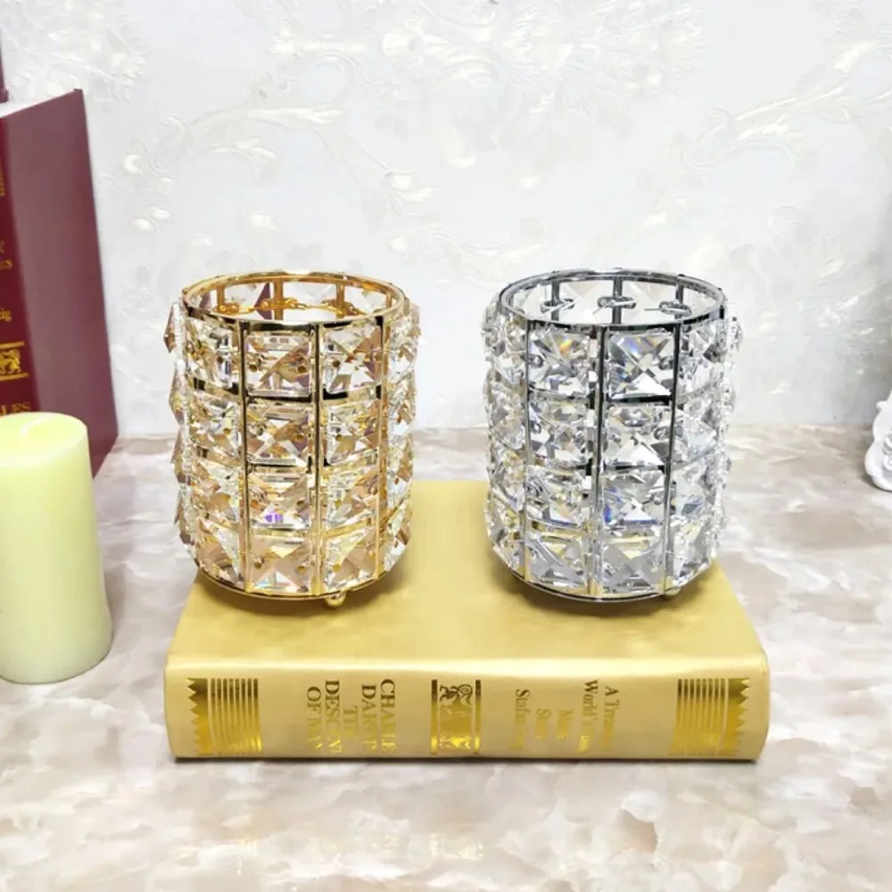 

Wedding Candle Holders Crystal Makeup Brush Pencil Container Metal Candlestick Flower Vases Event Party Decor