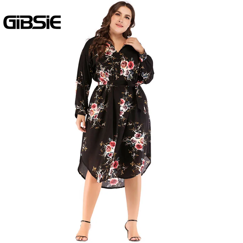 Туника GIBSIE Boho с цветочным принтом и поясом платье туника средней длины 2018 осенние