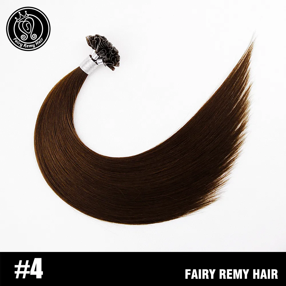 Сказочные волосы remy, 1 г/локон, 16 дюймов, настоящие человеческие волосы Remy Fusion для наращивания, кератиновые Натуральные Цветные пряди волос, капсулы 50 г/ПАК - Цвет: #4