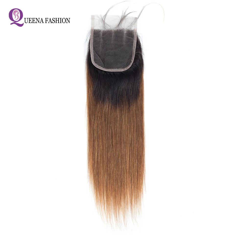 

Preplucked Peruvian Straight Closure Human Hair 4''x4'' Free/middle/Three Part Lace Closure Ombre Color 1B/30 130% density