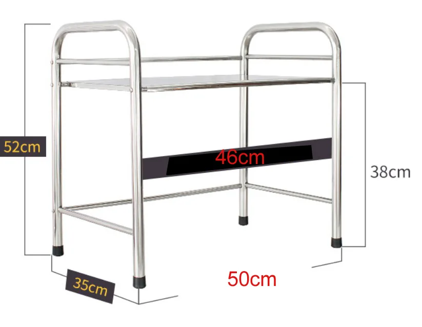 Нержавеющая сталь 2 уровня многофункциональная кухонная полка для хранения настольная стойка для микроволновой печи полка органайзер 35x50x52-70cm B508