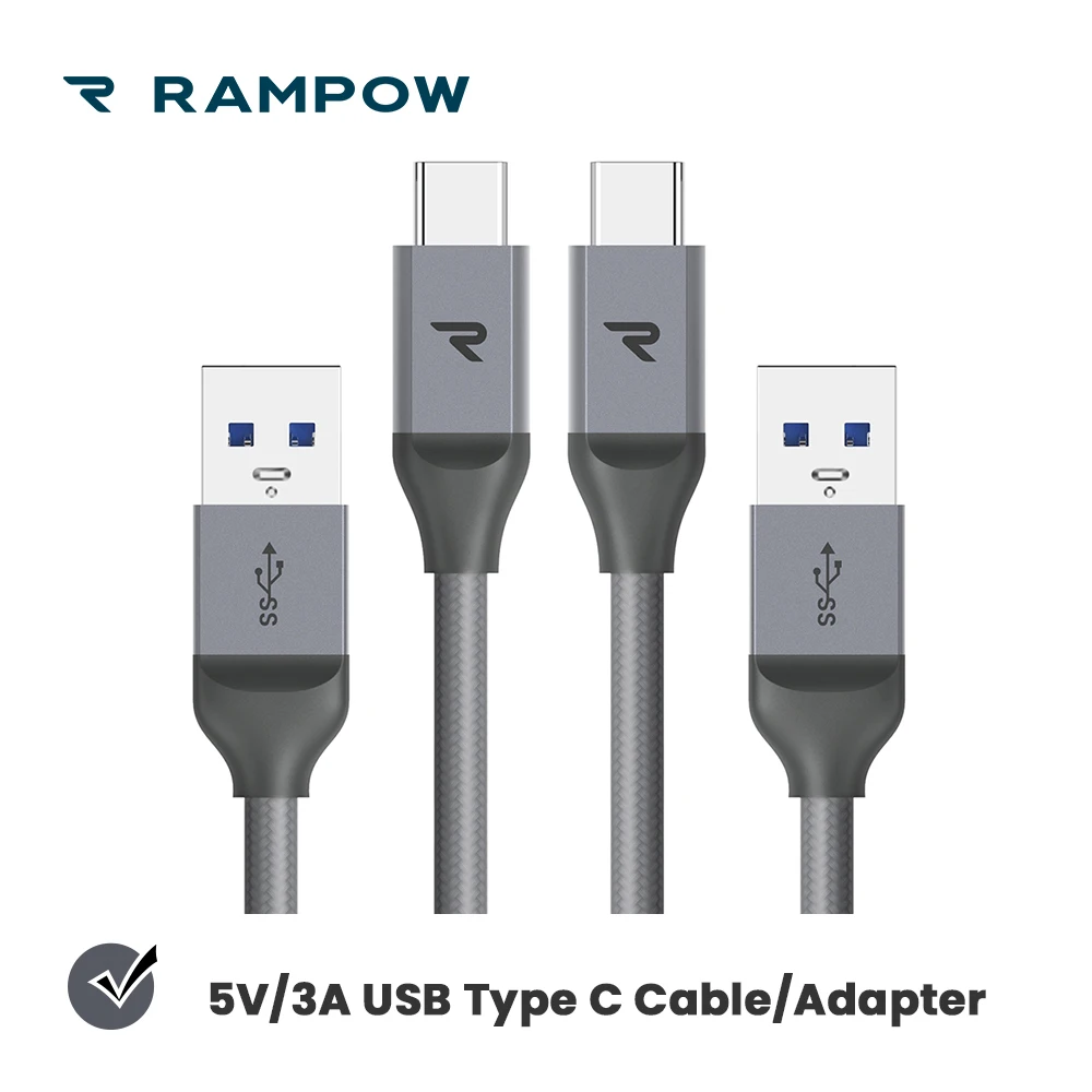 

[Lifetime Warranty] RAMPOW 5V/3A USB C Cable QC3.0 Fast Charge USB Type C Cable 5.0Gbps USB3.0 OTG USB C Adapter-[2pcs/pack]