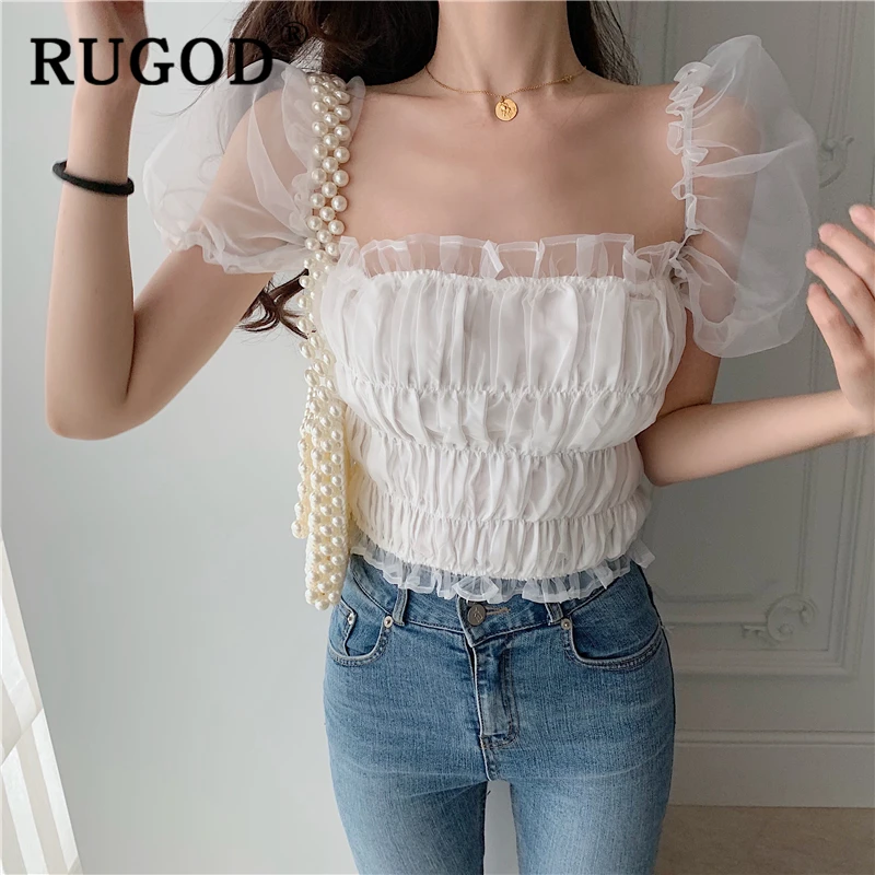 RUGOD/шифоновые шикарные модные топы на шнуровке с пышными рукавами универсальная