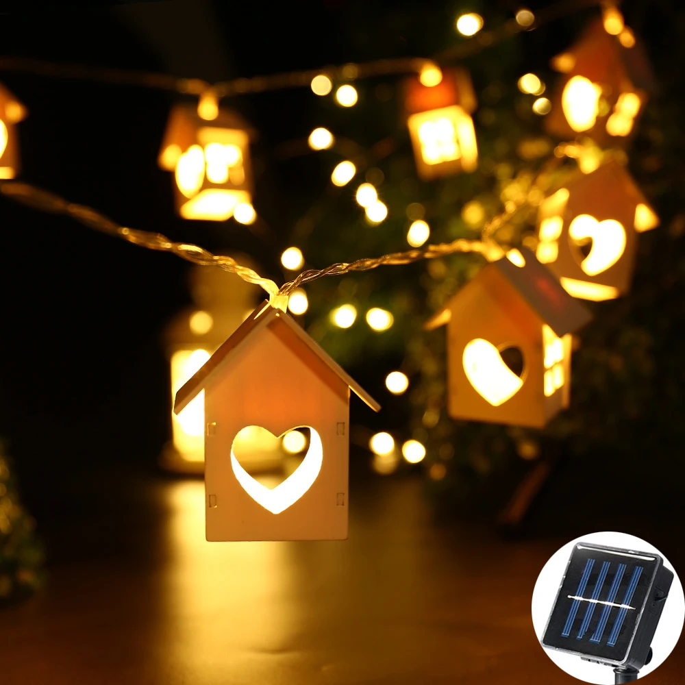 Solar Led String Lights 20 Led Wood House Shaped Solar Powered Fairy Lights for Outdoor Garden Fence Summer luces guirnalda Solar Led String Lights 20 Led Wood House Shaped Solar Powered Fairy Lights for Outdoor Garden Fence Summer luces guirnalda