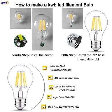 IWHD филаментный светильник Светодиодный лампа Эдисона E27 4 Вт A19 ST64 G80 Bomoillas Ретро винтажная лампа ампула Gloeilamp промышленное украшение