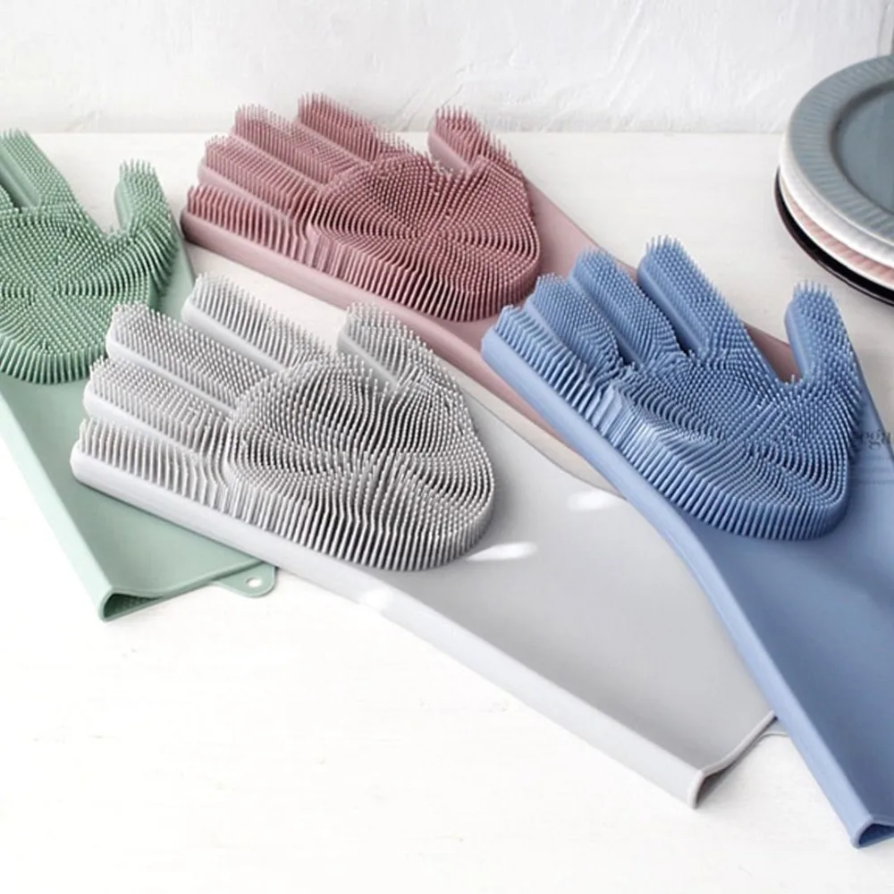 

Dropshipping 2 in 1 Magic Silicone Rubber Dish Washing Gloves Eco Scrubber Cleaning Multipurpose Sponge For Kitchen Bathroom