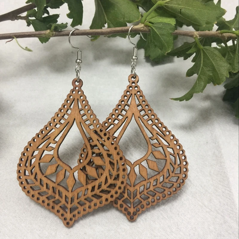  5 pair laser cut wood Earrings wood dangle earrings (19)