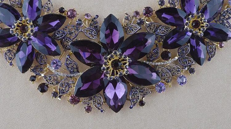 Массивное ожерелье набор Свадебная вечеринка фиолетовый цвет стразы ювелирные комплекты для невест платье ювелирные изделия Аксессуары для женщин подарок