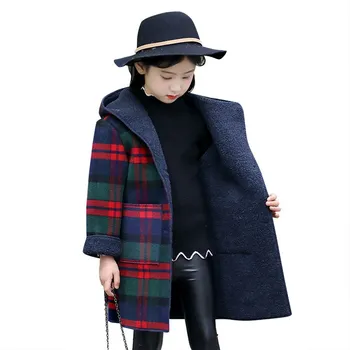 

2018 Girls Winter Autumn Plaid Thick Coat Kid Long Sleeve Christmas School Cute Hooded Outerwear Girl Fashion Jacket Kid Clothes