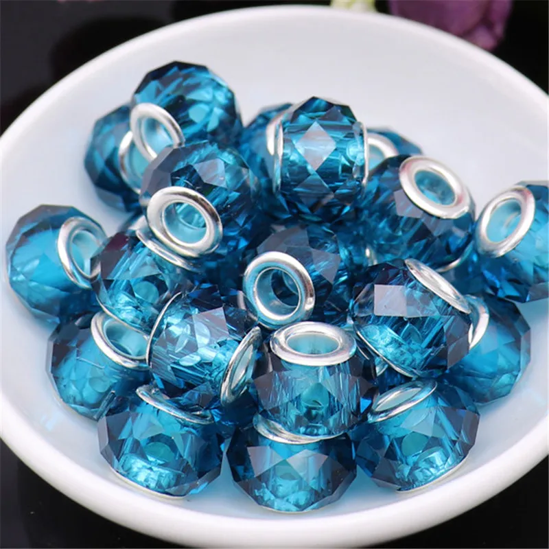 

20Pcs Clear Color Cut Faceted Shape Big Hole Crystal Glass Beads Charm Fit Pandora Bracelet Necklace Chain for Jewelry Making