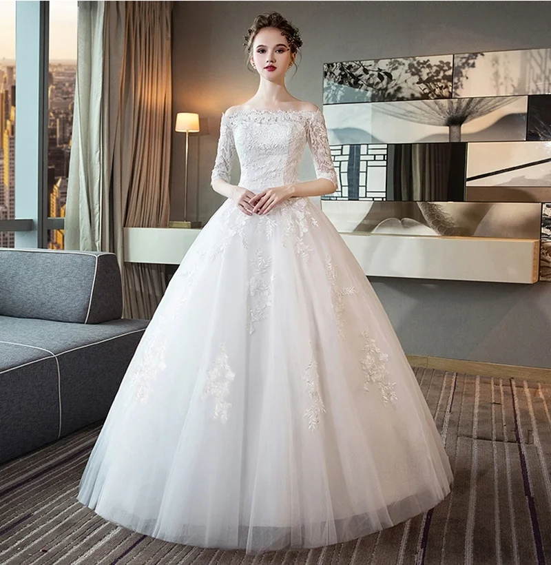 

Vestido De Novia Lace Wedding Dress White Bridal Gown with Half Sleeve