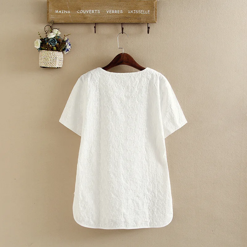 Большие размеры, летние женские футболки с коротким рукавом, хлопок, лен, вышитые футболки, женские топы, футболки, белая футболка