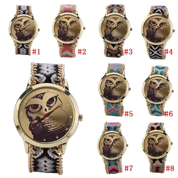 

New Fashion Delicate Owl Pattern Weaved Rope Bracelet Quartz Dial Watch For Women Smile