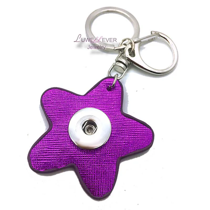 

Hot Sale 012 Fashion Star PU Leather Key Chains 18mm Snap Button Keychain Jewelry For Men Women Cute Heart Key rings