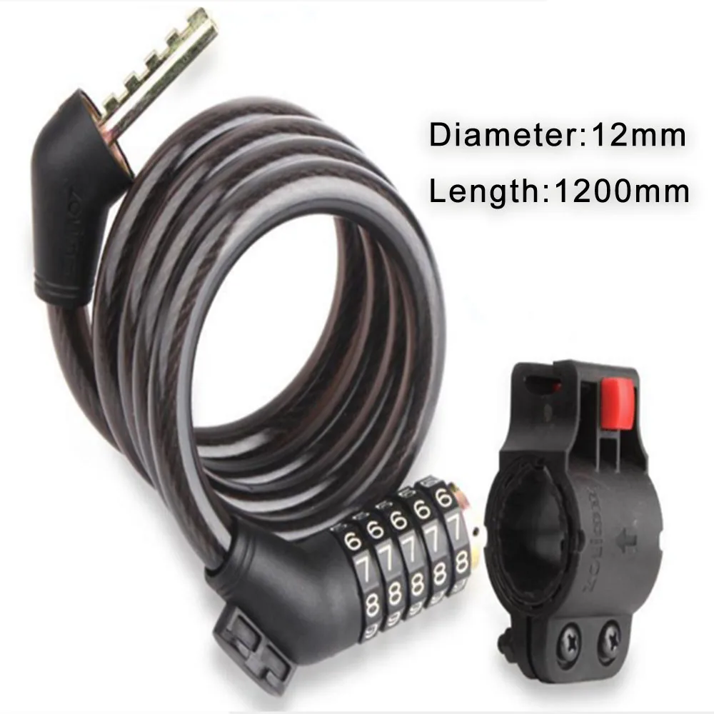 

Bicycle lock 5 digit code combination bike anti-theft security lock 1200 mm x 12 mm steel cable screw cycling locks