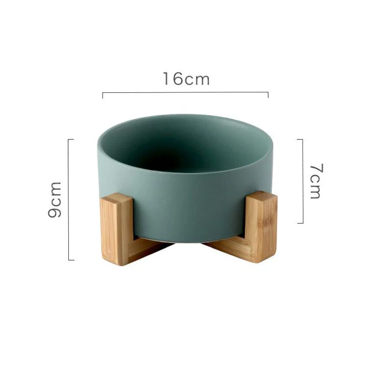 TECHOME высококачественная матовая керамическая миска для домашних животных бамбуковая рама керамическая миска для собак и кошек Мягкая матовая керамическая миска для еды - Цвет: Green with frame