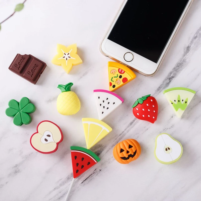 

Soft Cute Cartoon Fruit Cable Bite Phone Charger Cable Protector Cord Data Line Cover Decorate Smartphone Wire Accessories