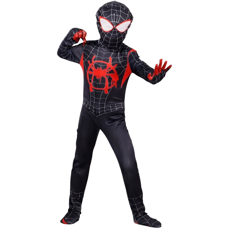 Детский костюм супергероя из комиксов Marvel, параллельная вселенная, черный паук, мальчик Майлз Моралес, Детский костюм для костюмированной вечеринки на Хэллоуин