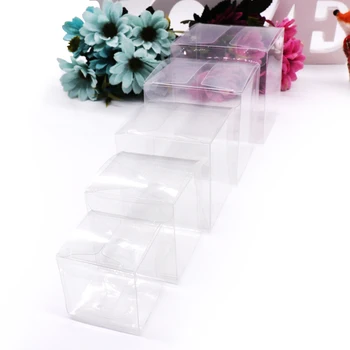 

50pcs/lot Transparent Square PVC Candy Box Birthday Party Wedding Favor Holder Chocolate Candy Bags Event Party Supplies