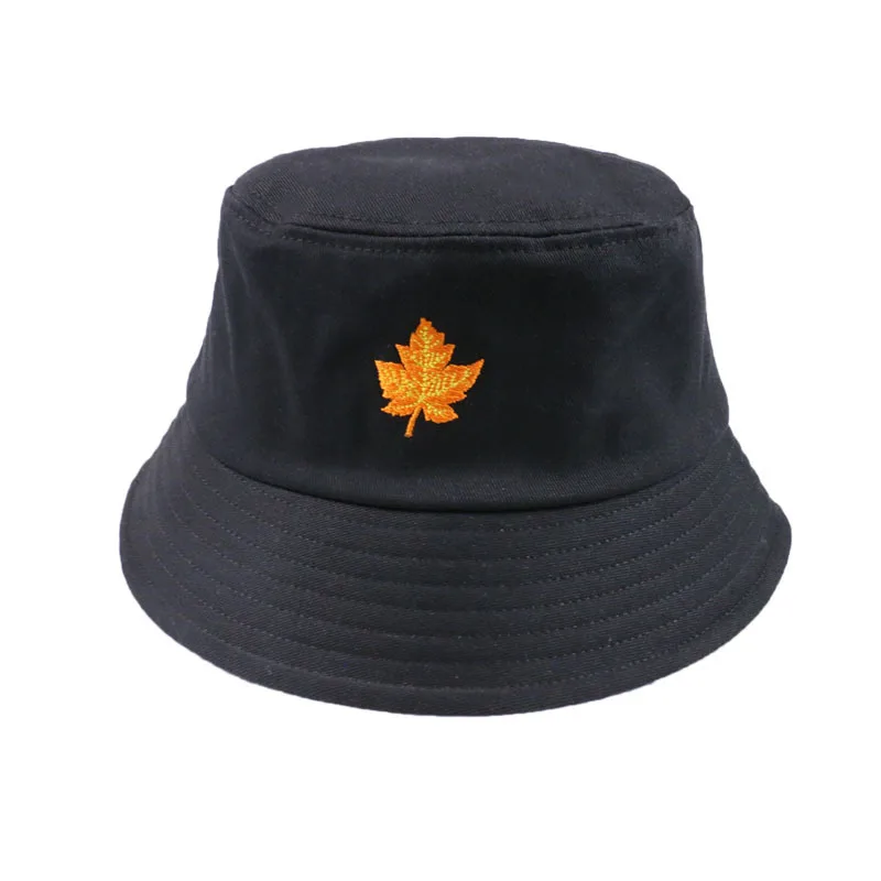 

Women's Leaf Bucket Hat Maple Embroidered Fisherman Hat Yellow Pink Black