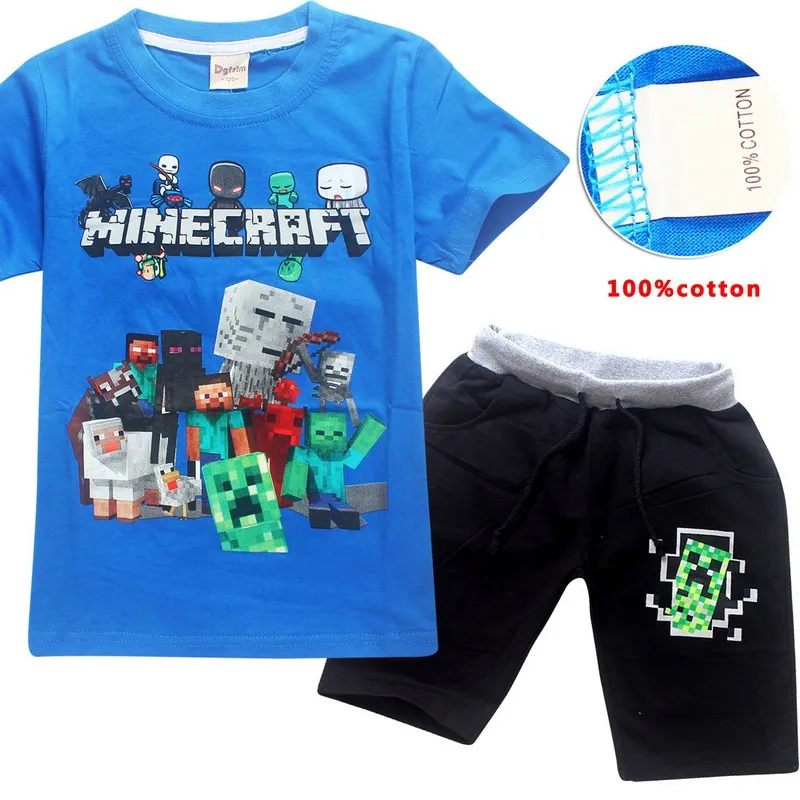 New Summer T-shirt + Shorts 2 Pieces Minecraft Suit Short Shirt Casual T-shirt + Baby Pants Set Baby Boys Clothing Set Tops New Summer T-shirt + Shorts 2 Pieces Minecraft Suit Short Shirt Casual T-shirt + Baby Pants Set Baby Boys Clothing Set Tops