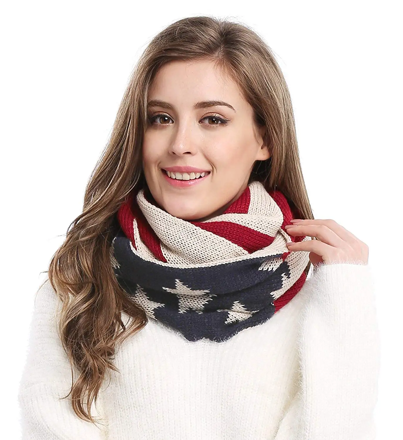 

Unisex Thick Warm US American Flag Winter Knit Infinity Circle Scarf Winter Loop Scarves for Woman Man AA10076