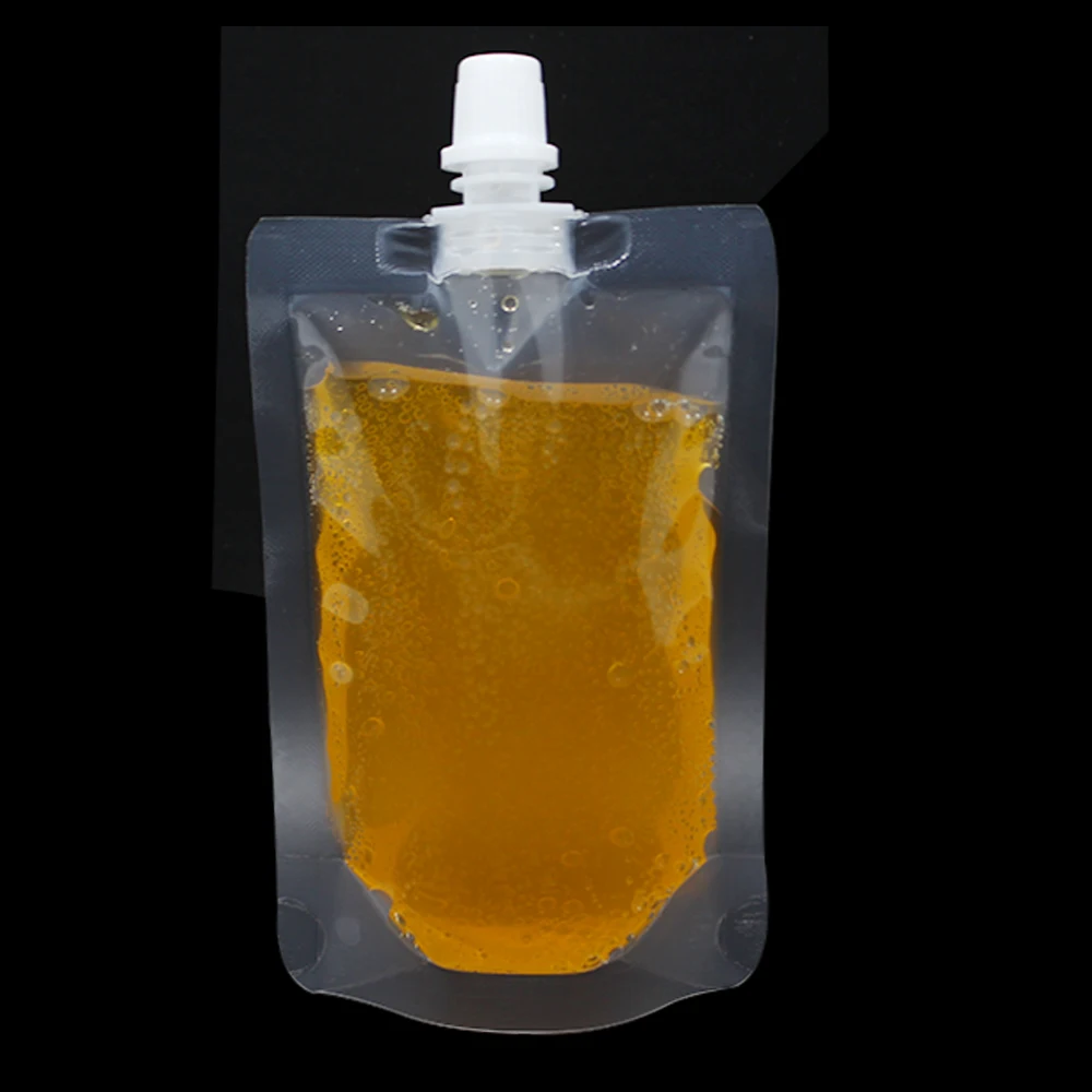 

50Pcs Clear Stand Up Beverage Packaging Spout Bag Plastic Juice Drinking Liquid Packing Spout Pouch for Milk Beer Jelly Package