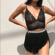 Сексуальный muxu черная юбка с кисточками полубоди прозрачная мини-юбка с бахромой Черная Женская одежда Вечерние Клубные