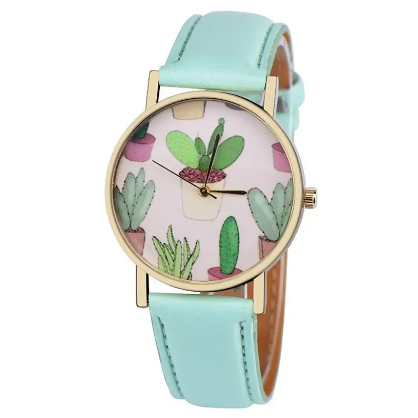 

Montre femme 2018 fashion Cactus potted quartz watch fresh plants Leather Band Analog Quartz Vogue Wrist Watches relojes mujer